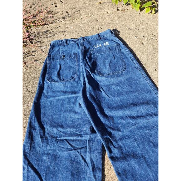 US Navy USN Sailor WWII Blue Denim Dungarees jean Button fly 1940s 28 X 29.5 50s - Picture 1 of 12